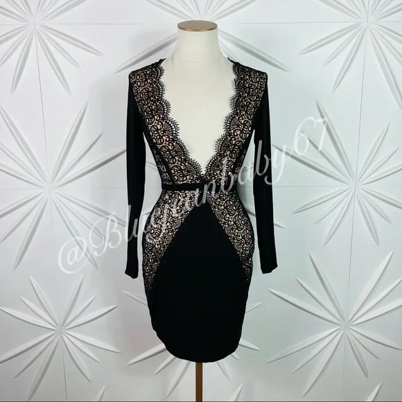 Misha Collection Little Black Dress In Black/Nude - Picture 11 of 16